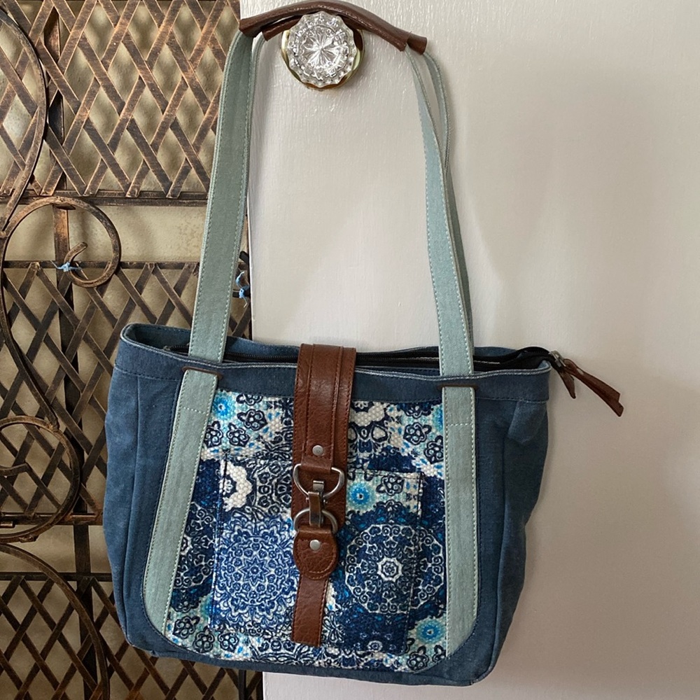 - Mona B canvas bag with floral snap front
